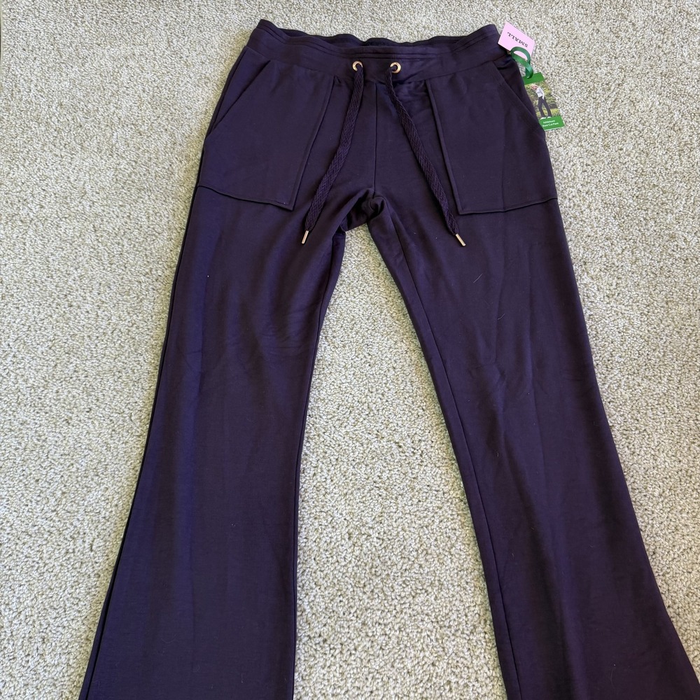 Green Tea Sweatpants Womens Small Purple Flare Leg Elastic Waist Pockets Lounge